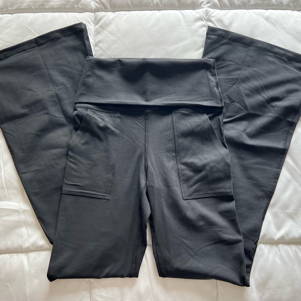 Aerie Black Fold-Over Flared Leggings